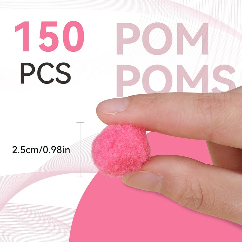 MORFEN 150 Pcs Pom Poms, 1 Inch Dark Pink Craft Pom Poms, Fuzzy Pompom Puff Balls, Small Pom Pom Balls for DIY Arts, Crafts Projects, Home Decorations - Image 2